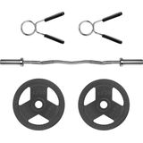 RYZOR Halterset - Olympische EZ halterstang 120 cm met gietijzeren halterschijven - 2 x 15 kg - Barbellstang - Fitness stang - Halterstang set - Halterstang met gewichten - Bankdrukken - Gewichtheffen - 50 mm - incl. veersluiting - Grijs - Staal