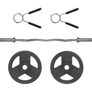 RYZOR Halterset - Olympische EZ halterstang 120 cm met gietijzeren halterschijven - 2 x 15 kg - Barbellstang - Fitness stang - Halterstang set - Halterstang met gewichten - Bankdrukken - Gewichtheffen - 50 mm - incl. veersluiting - Grijs - Staal