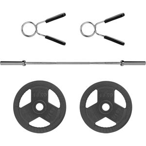 RYZOR Halterset - Olympische halterstang 180 cm met gietijzeren halterschijven - 2 x 15 kg - Barbellstang - Fitness stang - Bankdrukken - Gewichtheffen - Halterstang set - Halterstang met gewichten - 50 mm - incl. veersluiting - Grijs - Staal