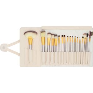 LYVION Make-up kwasten set - 18 delig - Geschenkset - Make up borstels - Oogschaduwkwasten - Blushkwasten - Foundationkwasten - Wenkbrauwkwasten - Contourkwasten - Synthetisch haar - Met opbergtas - Beige en goud