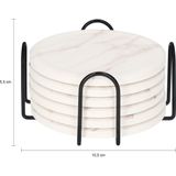QUVIO - Onderzetters - Witte Onderzetters met Lichtbruine Marmerlook - Set van 6 - Met Houder