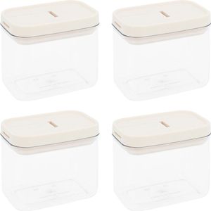 Krumble Voorraadpotten - Set van 4 - 500 ml - Voedselopberger - Bewaarpotten - Luchtdichte deksel - Voorraadbussen - Vershouddoos - Vaatwasserbestendig - Plastic - Transparant - Beige