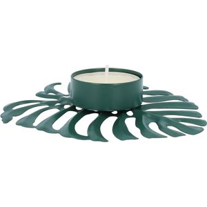 QUVIO Waxinelichthouder - Blad - Theelichthouder - Kaarsenhouder - Woonaccessoires - Decoratieve accessoires - 13 x 9,5 x 2 cm - Metaal - Groen