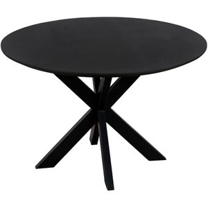QUVIO Eettafel Sofia – Rond – Ø120 – Stalen kruispoot – FSC®-gecertificeerd mangohout – Zwart