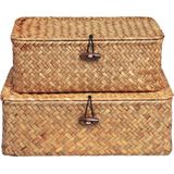 QUVIO - Opbergmand - Bruin - Rotan - Met Deksel