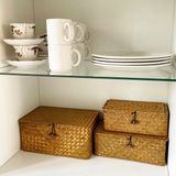 QUVIO - Opbergmand - Bruin - Rotan - Met Deksel