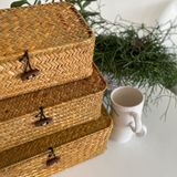 QUVIO - Opbergmand - Bruin - Rotan - Met Deksel