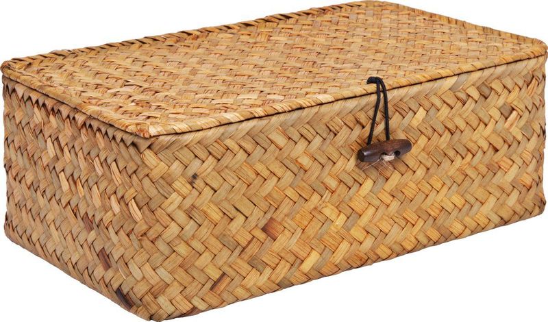 QUVIO - Opbergmand - Bruin - Rotan - Met Deksel