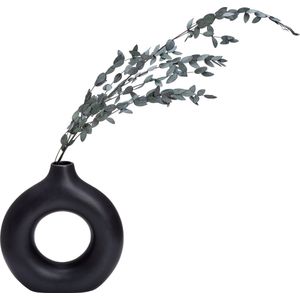 QUVIO Ronde donut vaas – Keramiek – 23 cm - Zwart