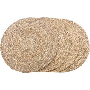 Krumble Placemats – Set van 4 – Placemat rond – Ronde placemats – Rotan placemat – Jute – Rond – ø38 cm – Naturel