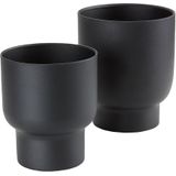 QUVIO - Bloempotten - Zwart - Set van 2 - Metaal - Hoogte 16 en 19 cm