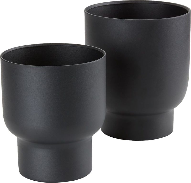 QUVIO - Bloempotten - Zwart - Set van 2 - Metaal - Hoogte 16 en 19 cm