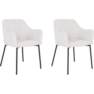 QUVIO Witte eetkamerstoelen Lima - Eetkamerstoel - Eetkamer stoelen - Eetkamerstoel met armleuning - Bouclé - Staal - Wit - Set van 2