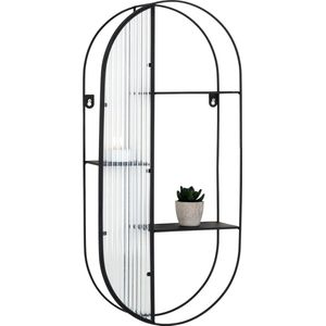 QUVIO Stalen wandrek Mila - Ovaal - 3 Planken - Staal - Glas - Zwart