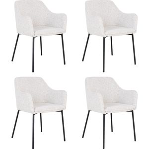 QUVIO - Lima - Eetkamerstoel - Wit - Bouclé - Set van 4