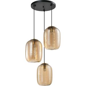 QUVIO Hanglamp - 3-lichts - Eettafel - Woonkamer - Glas - Metaal - Bruin