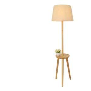QUVIO Staande vloerlamp - Lamp staand - Staande lamp - Vloerlamp - Staande lamp woonkamer - Lamp staand hout - Met plankje - Hout