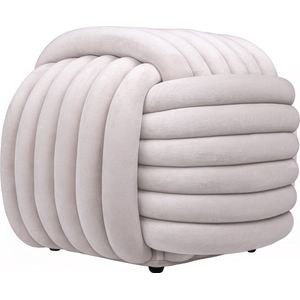 QUVIO Geknoopte poef - Lichtgrijze zitpoef -Fluwelen zitmeubel - Minimalistisch design - Decoratieve zitkruk - Knotted ottoman - 50x50x40 cm - Beige