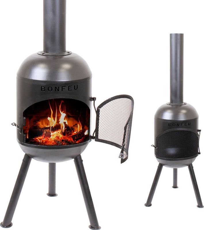 BonFeu BonSolo Tuinhaard - Zwart - Staal - Houtkachel met Grill - Buitenkoken