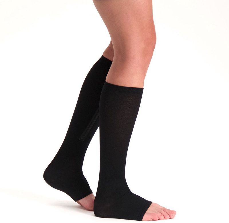 Steunkousen met rits - Compressiekousen - Compressie Sokken met Open Teen - Per Paar - Unisex - Zwart - S/M