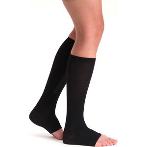 Steunkousen met rits - Compressiekousen - Compressie Sokken met Open Teen - Per Paar - Unisex - Zwart - L/XL