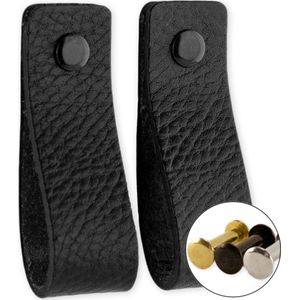 Lederen Handgrepen - Zwart - Inclusief Schroeven - 16,5 cm