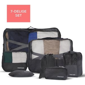 Dream Travel Packing Cubes set 7 stuks - Zwart - koffer organizer set - packing cubes backpack