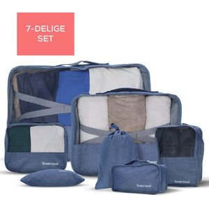 Dream Travel Packing Cubes set 7 stuks - Blauw - koffer organizer set - packing cubes backpack