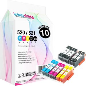 Inktdag inktcartridges voor Canon PGI-520xl / CLI-521xl, multipack van 10 stuks voor Pixma iP3600, IP4600, IP4700, MP540, MP5410, MP550, MP560, MP620, MP630, MP640, MP980, MP990, MX860, MX870