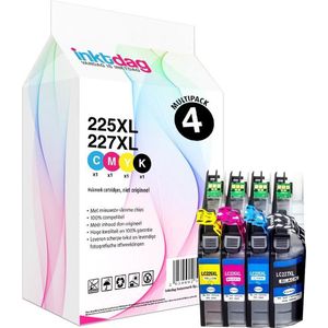 Inktdag inktcartridges voor Brother LC225XL / LC227XL, multipack van 4 kleuren (1*BK, C, M en Y)
