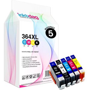 Inktdag inktcartridges voor HP 364 inktcartridges, hp 364xl inktcartridges multipack  van 5 kleuren (1*zwart, 1*foto zwart, 1*C/M/Y)