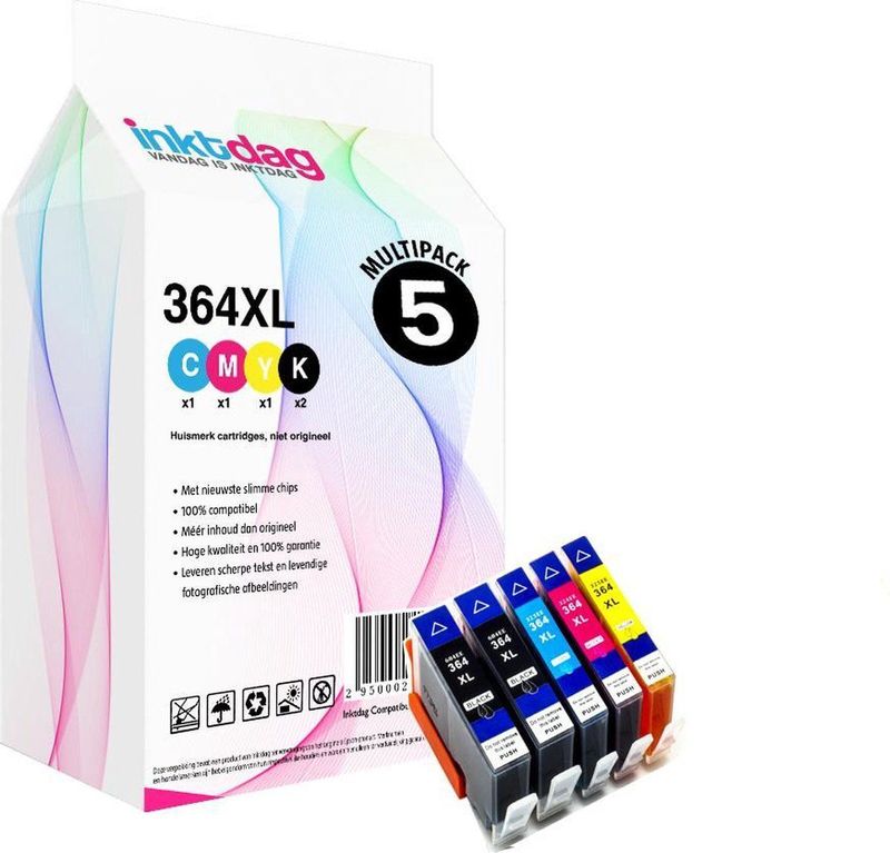 Inktdag inktcartridge voor  hp 364xl inktcartridges / HP 364 inktcartridges multipack van 5 stuks  voor  HP Photosmart 5510 ,5514, 5515 ,5520 ,5522 ,5524 ,5525 ,6510 ,6520 ,6525 ,7510, 7520 ,B109n , B110 ,B209a ,B210, B8550 ,C5380 ,C6380 ,D5460