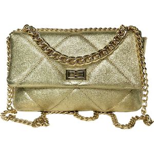 TOUTESTBELLE - Groot extra luxe Italiaans leren schoudertas quilted ruit met overslag - Crossbodytas - Dames - Leer - Goud