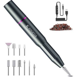 FOOCCA - Elektrische Nagelvijl - Bedraad - 20000 RPM - Manicure en Pedicure Set - 12 Bitjes + 55 Schuurrolletjes - Ergonomische Aluminium Behuizing