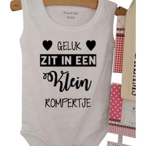 Baby rompertje met tekst Geluk zit in een klein rompertje - Wit/Zwart - Maat 62/68