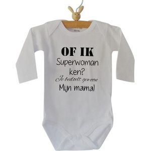 Baby romper met tekst Mijn mama is de liefste zwangerschap aankondiging mama super woman | Lange mouw | wit | maat 50/56 | cadeau mama’s knuffel worden voor verjaardag of eerste Moederdag cadeautje baby kind liefste jongen meisje