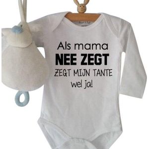 Baby rompertje met tekst Als mama nee zegt zegt mijn tante wel ja | Lange mouw | wit | maat 62/68 zwangerschapsaankondiging