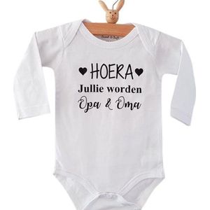 Baby Rompertje Hoera jullie worden opa en oma | Lange mouw | wit | maat 50/56 cadeautje bekendmaking zwangerschap zwangerschap aankondiging