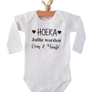 Baby Romper met tekst hoera oom en tante - Wit - Maat 50/56 zwangerschap  bekendmaking