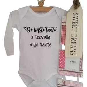 Baby Rompertje met tekst De liefste tante is toevallig mijn  tante  | Lange mouw | wit | maat 74/80