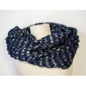 Dames colsjaal met gouden draad -blauw - goud - nekwarmer - infinity sjaal - scarf - ronde col sjaal