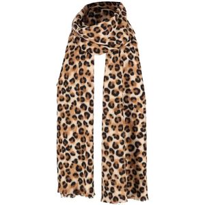 Fijn Geweven Dames Sjaal - Leopard - Camel Kleur - 200 x 60 cm - luipaardprint/panterprint - Sjaals