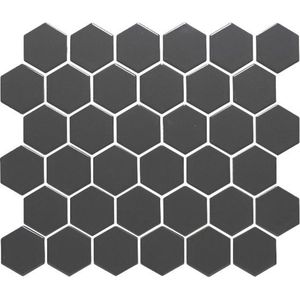 Mozaïek Barcelona 28.1x32.5 cm Geglazuurd Porselein Hexagon Glanzend Donker Grijs (Prijs Per m2) The Mosaic Factory