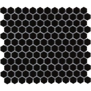 The Mosaic Factory Barcelona Hexagon - Wandtegels - Mozaïektegel - 26x30x0.3cm - Zwart Glans - 0.78m²/10 Stuks