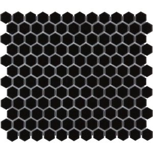The Mosaic Factory Barcelona mozaïektegel - 26x30cm - wandtegel - Zeshoek/Hexagon - Porselein Black Glans AFH23317