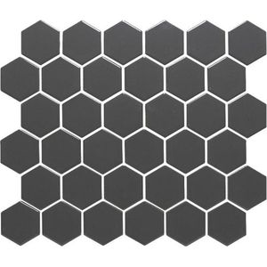 The Mosaic Factory Barcelona Mozaïektegel - 5.1x5.9x0.6cm - wandtegel - binnen/buiten - vorstbestendig - zeshoek - geglazuurd porselein - - donkergrijs mat AMH13007