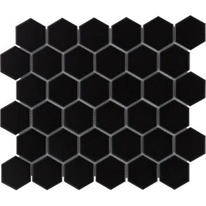 The Mosaic Factory Barcelona mozaïektegel - 28.2x32.1cm - wand en vloertegel - Zeshoek/Hexagon - Porselein Black Mat AMH13317