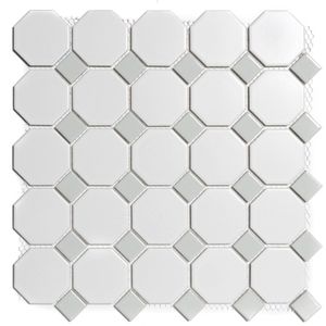 The Mosaic Factory Paris mozaïektegel - 29.5x29.5cm - wand en vloertegel - Achthoek - Porselein White and Grey mat/glans PAOC140300