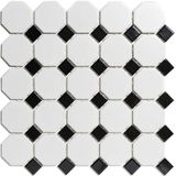 The Mosaic Factory Paris mozaïektegel - 29.5x29.5cm - wand en vloertegel - Achthoek - Porselein White and Black mat/glans PAOC140915