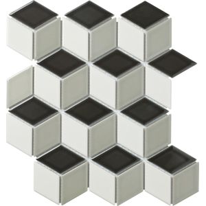 The Mosaic Factory Paris mozaïektegel - 26.6x30.5cm - wandtegel - Overig - Porselein black+white+grey Glans PACUMIX1